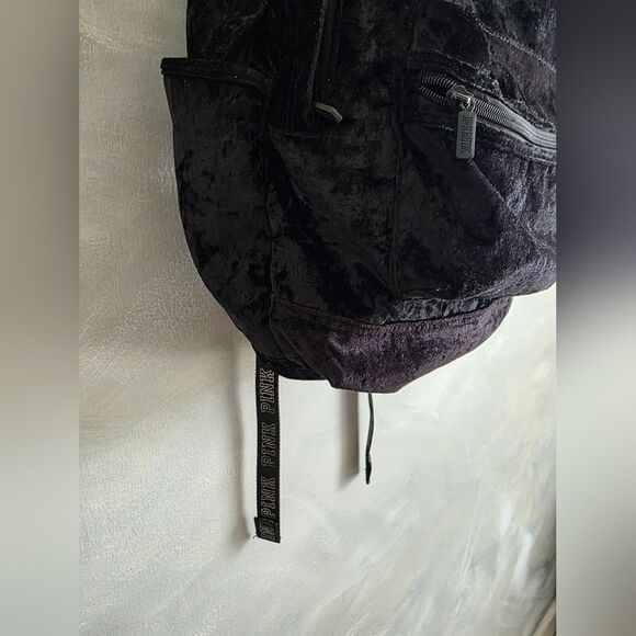 Victorias Secret Pink Logo Velvet Large Campus Backpack Bookbag Black Full Size - Picture 14 of 14